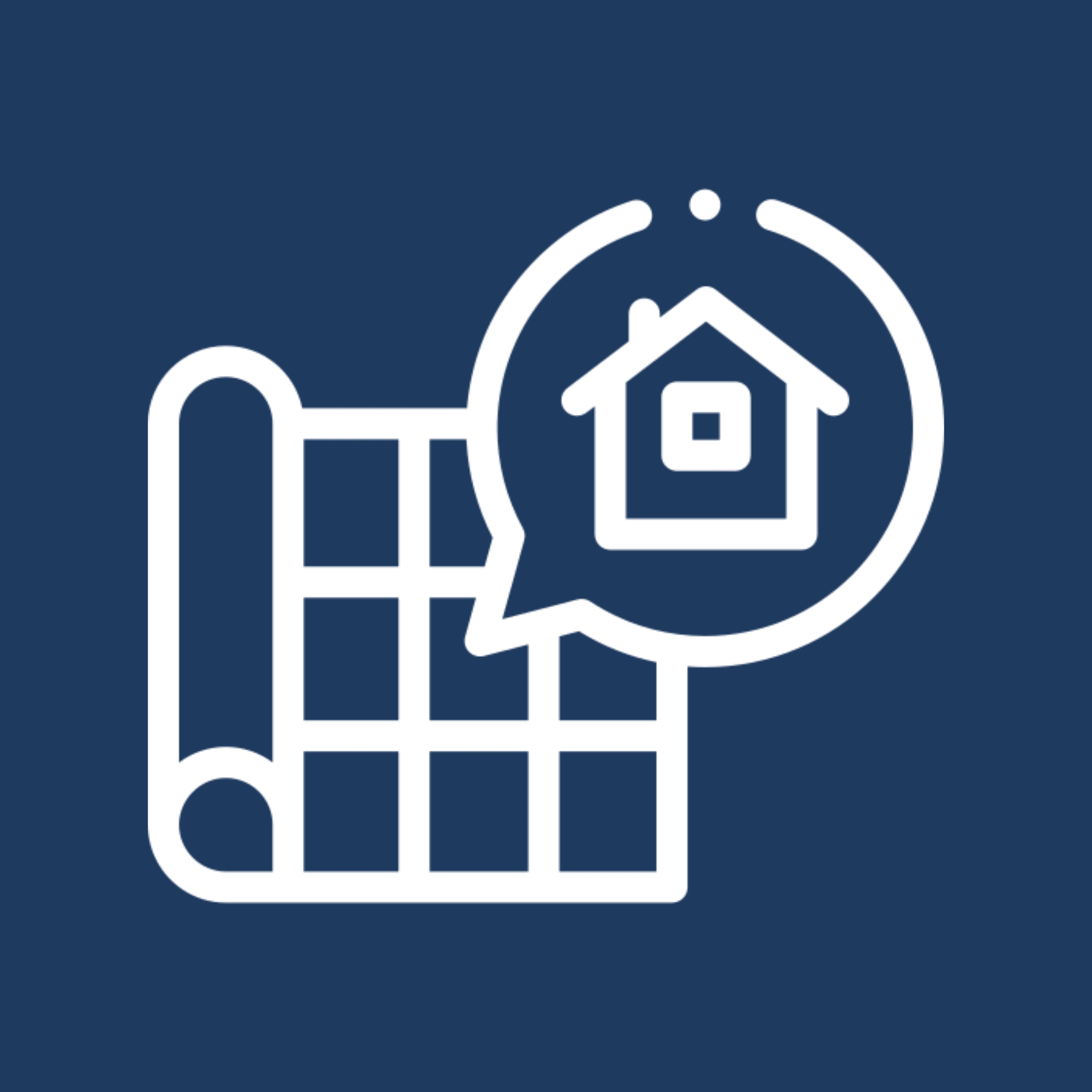 Blueprint and house icon on blue background