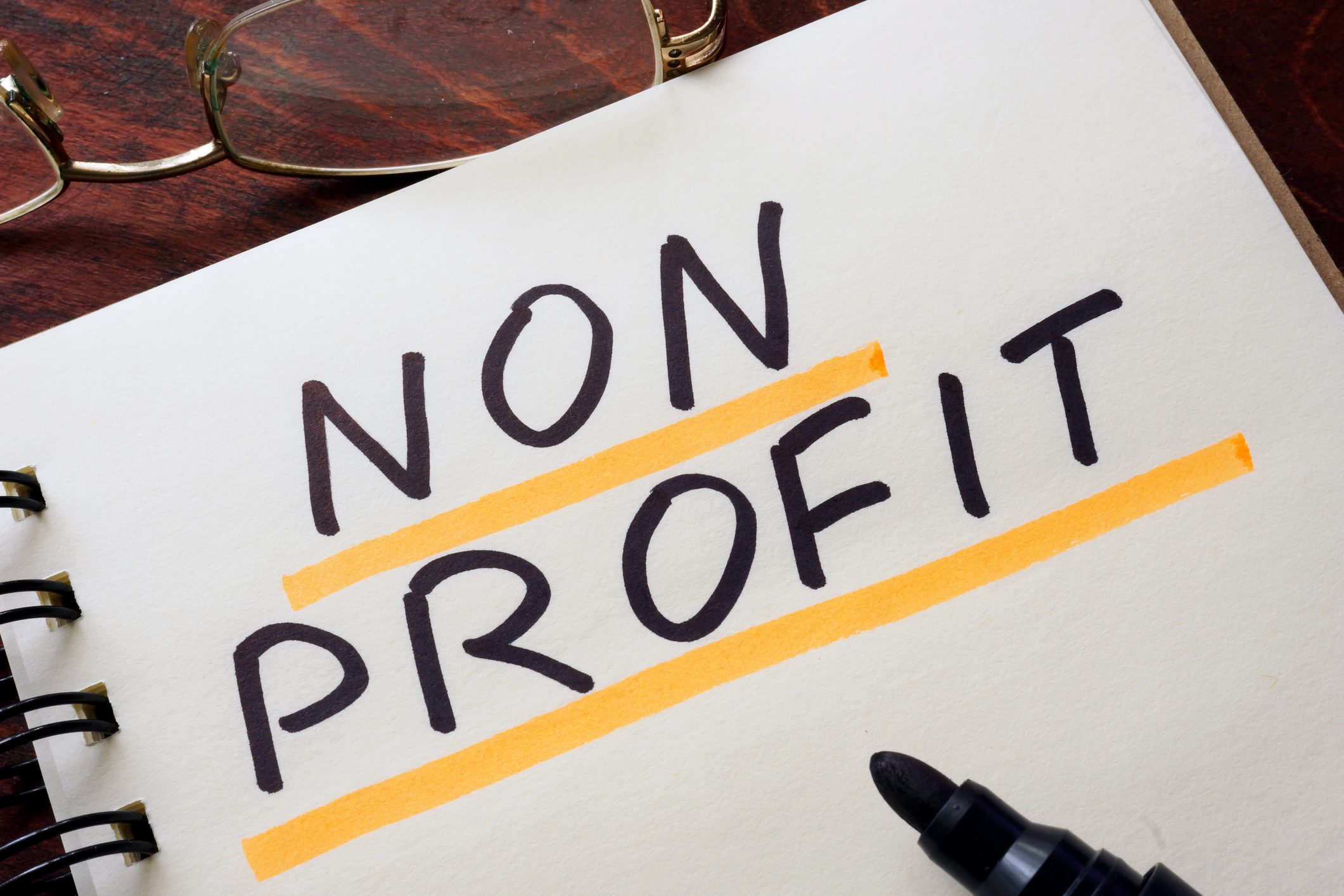 Non-profit text highlighted in notebook